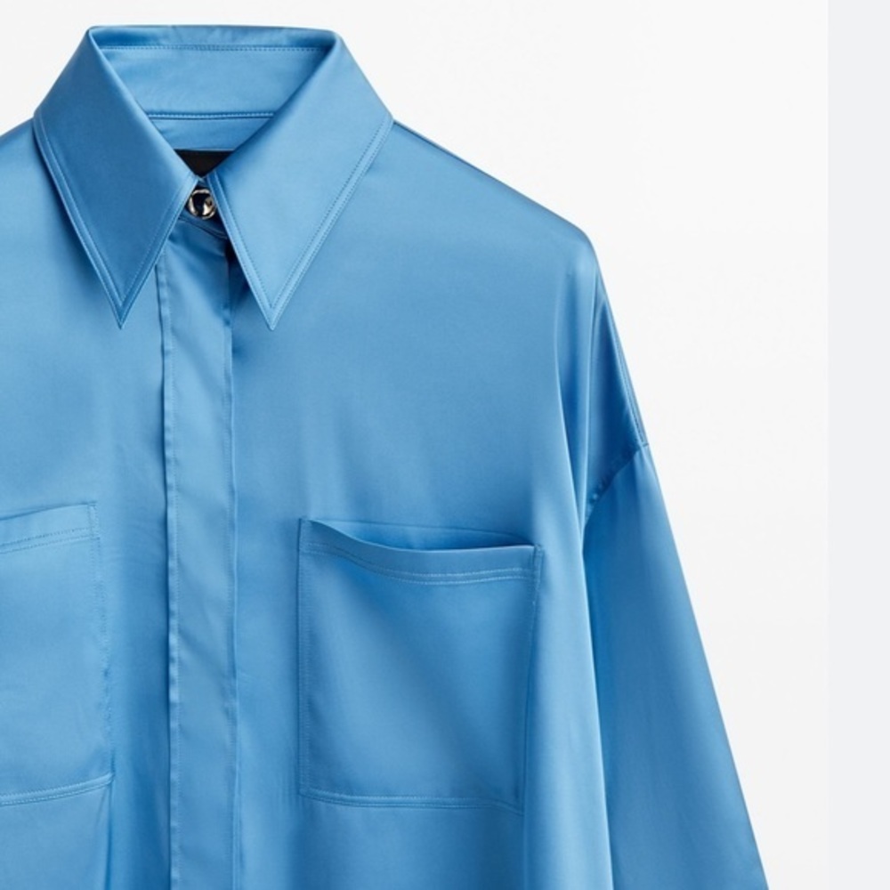 Massimo Dutti Blue Satin Blouse - Picture 5 of 11